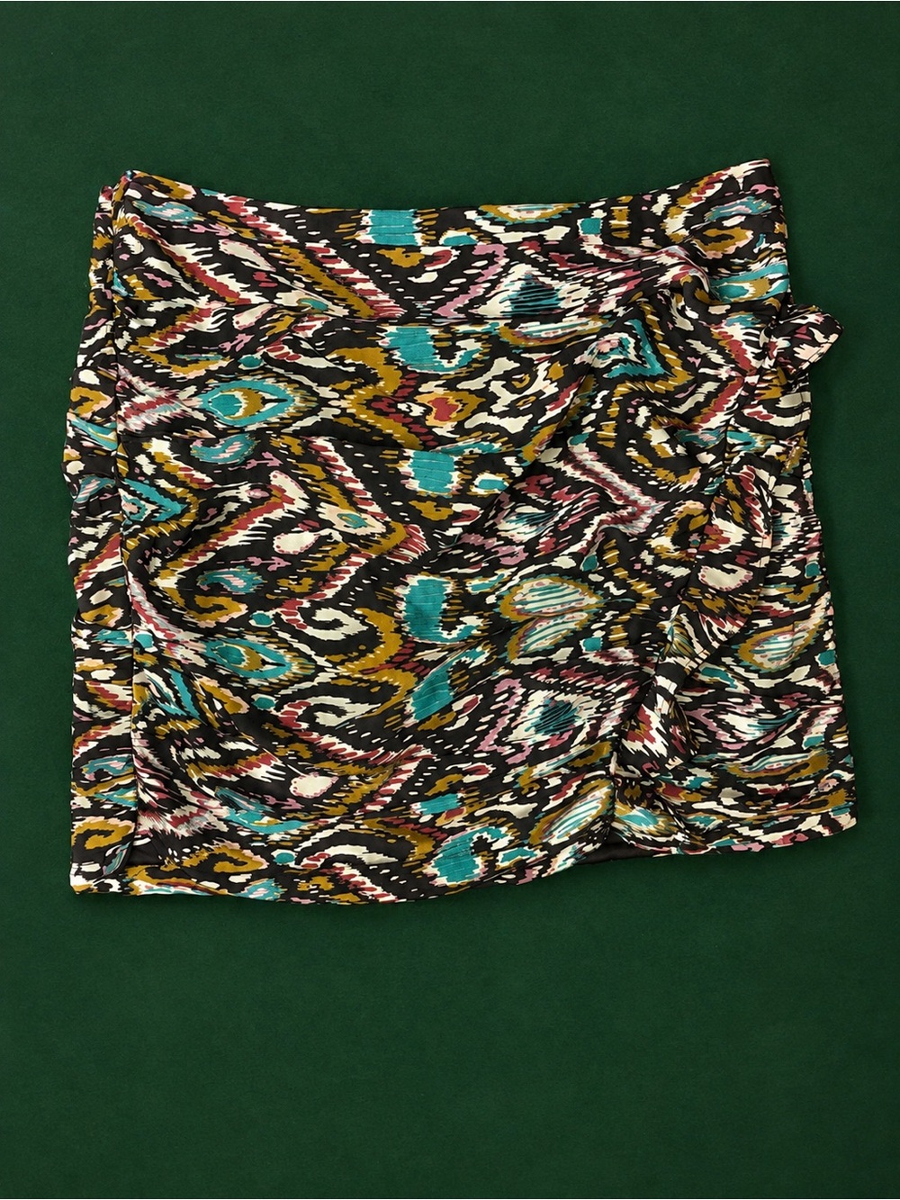 Zara Multicolor Abstract-Print Mini Skirt — Teal, Mustard, Pink, Black